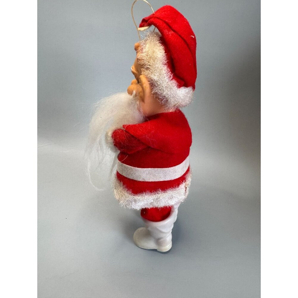 MCM Santa Claus Ornament Rubber Face Felt Spun Cotton Beard White Boots 7 Inch - Picture 14 of 15